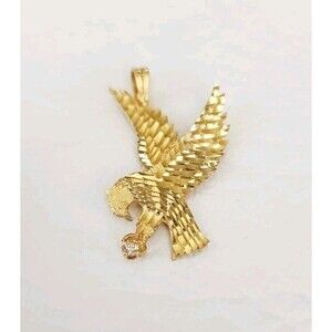 Vintage OR 18k Yellow Gold Diamond Eagle Pendant 1.25" 2.21g